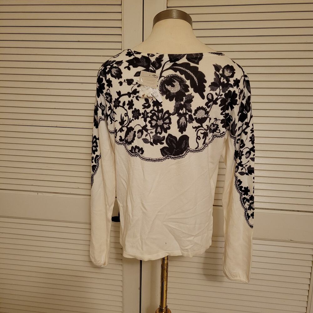 NWT Artistica Beaded Sequin Floral Stretch Long Sleeve Top Ivory Womens Size S - Picture 2 of 9